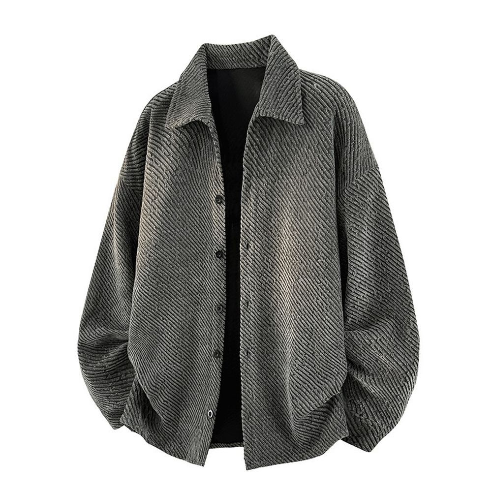 Men's Textured Long Sleeve Shirt Plus Velvet Lapel Knitted Casual Cardigan Jacket