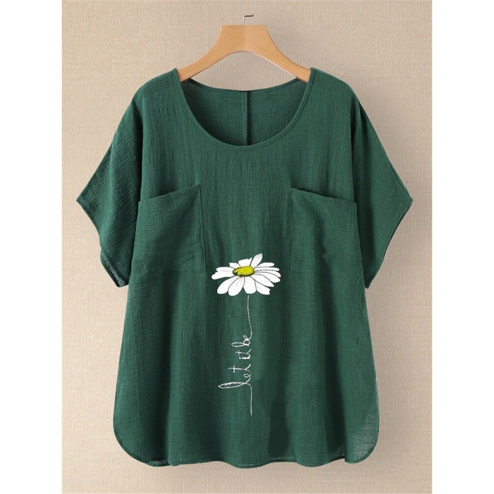 Print Cotton and Linen Casual Short-Sleeved T-Shirts